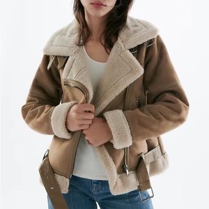 ZARA double faced suede and sherpa jacket